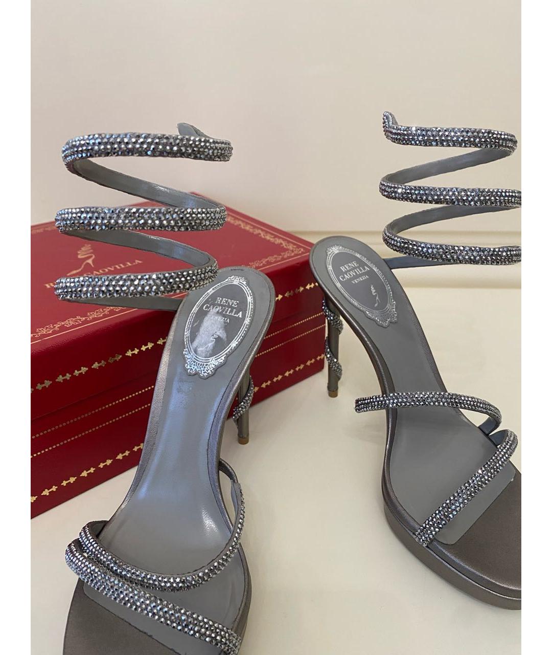 RENE CAOVILLA Серебряные кожаные босоножки, фото 3