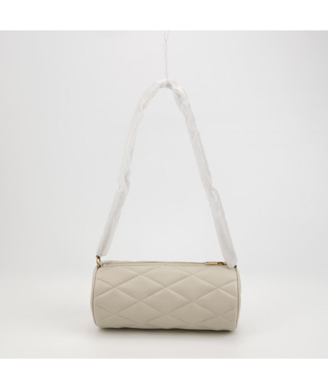 SAINT LAURENT Бежевая кожаная сумка с короткими ручками, фото 4