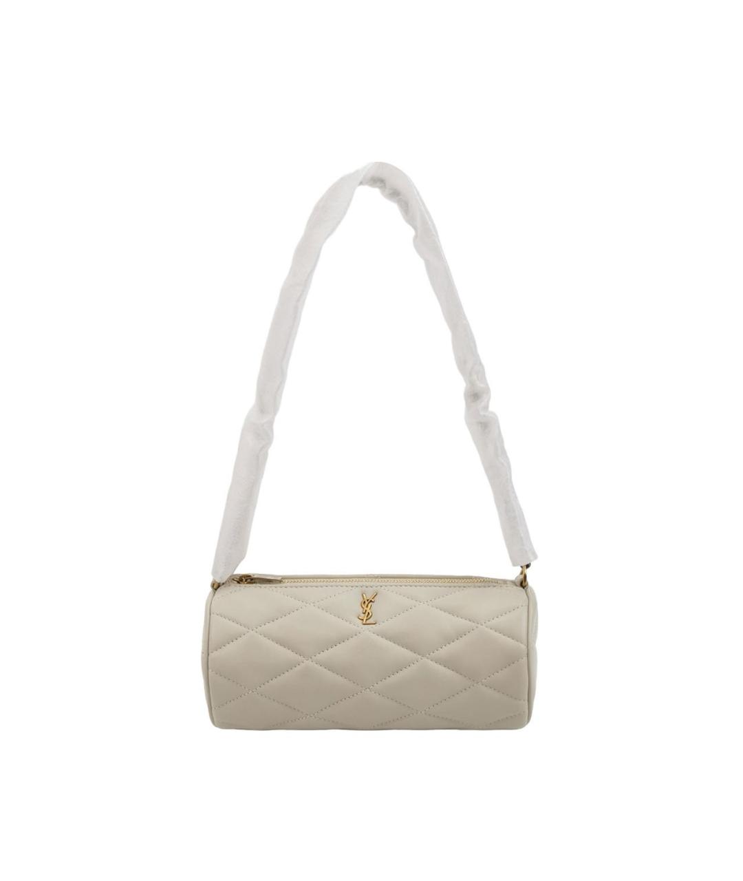 SAINT LAURENT Бежевая кожаная сумка с короткими ручками, фото 8