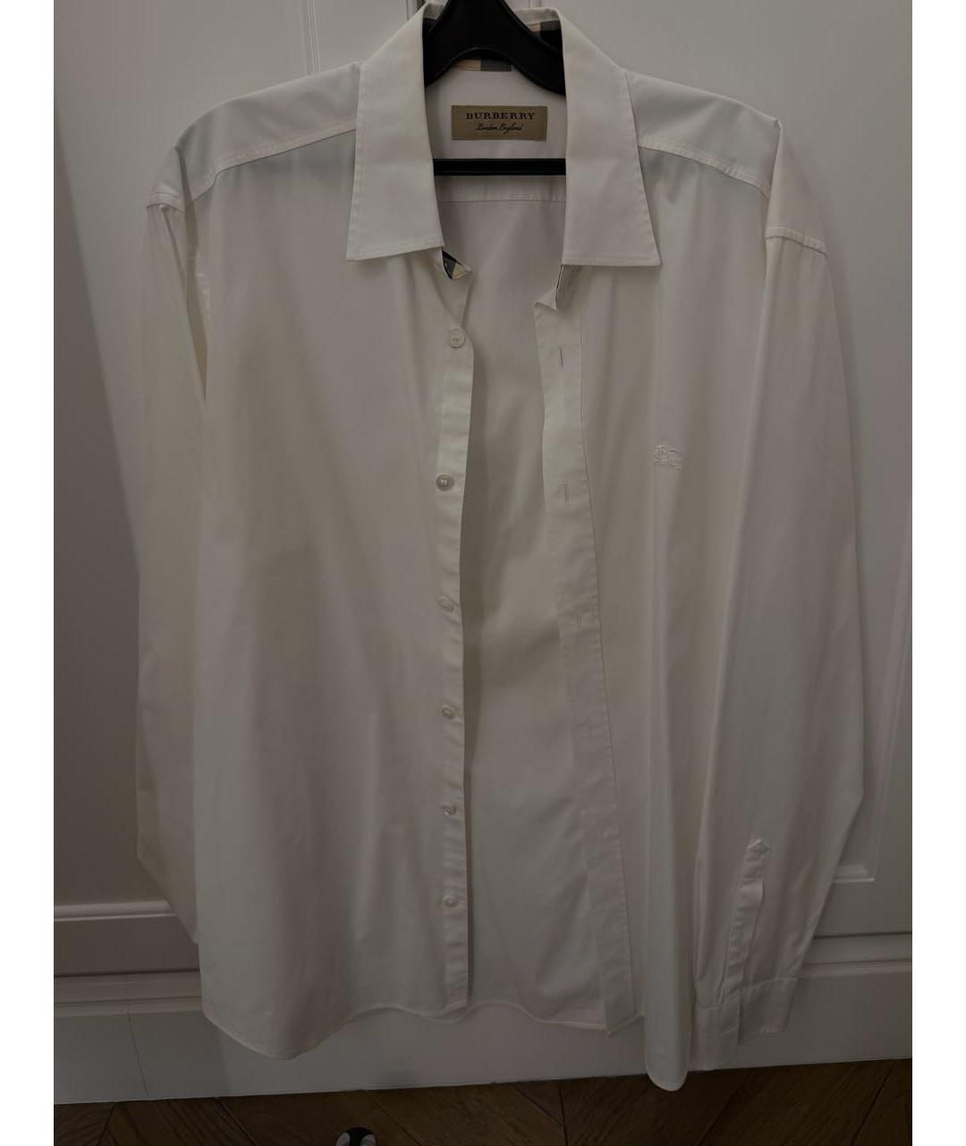BURBERRY Белая хлопко-полиэстеровая классическая рубашка, фото 5