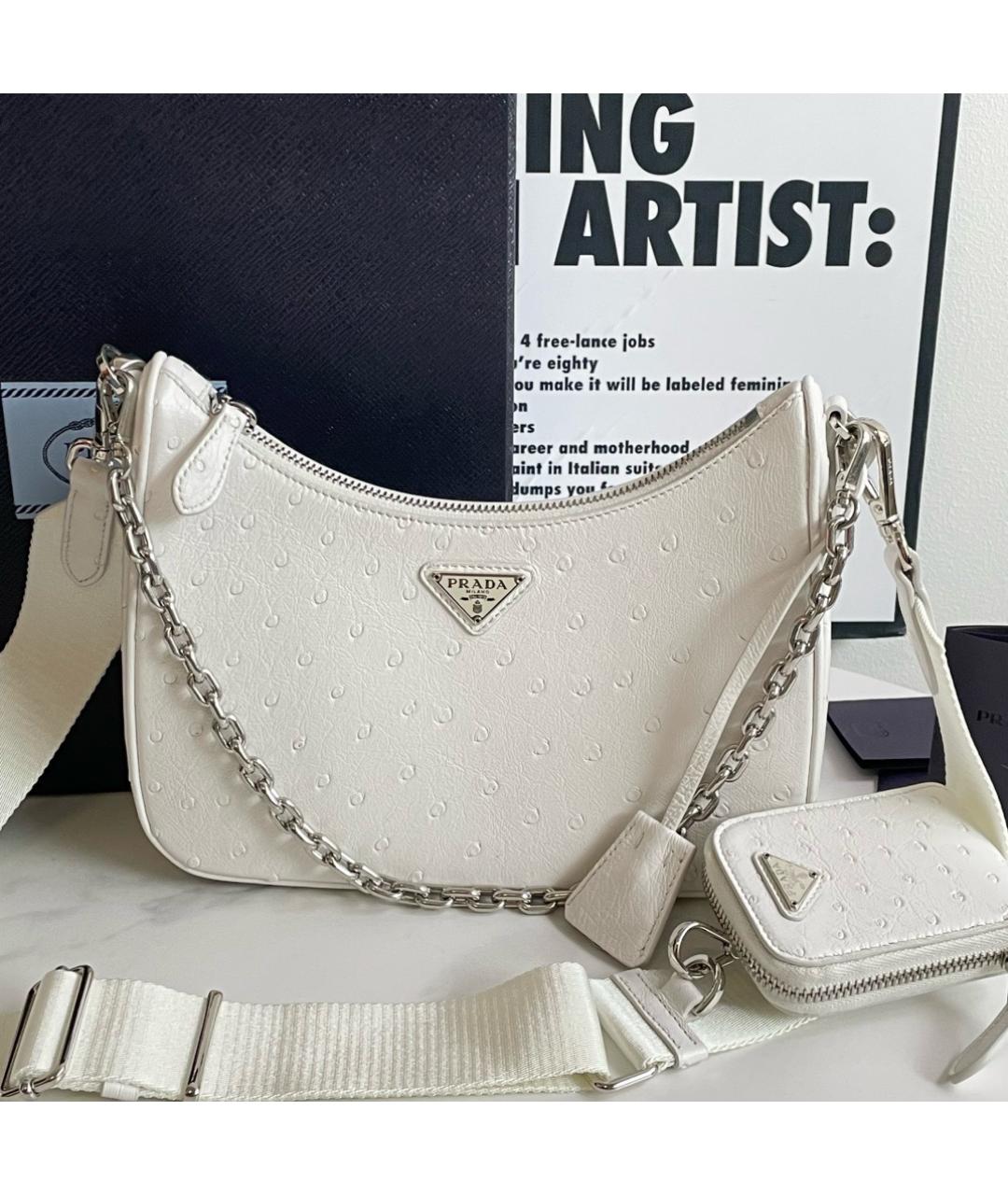 PRADA Белая сумка через плечо из экзотической кожи, фото 8