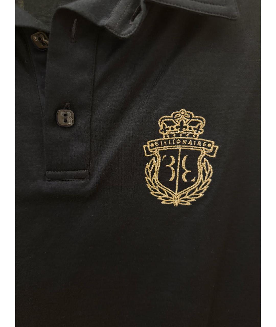 BILLIONAIRE Темно-синее хлопко-шерстяное поло с коротким рукавом, фото 3