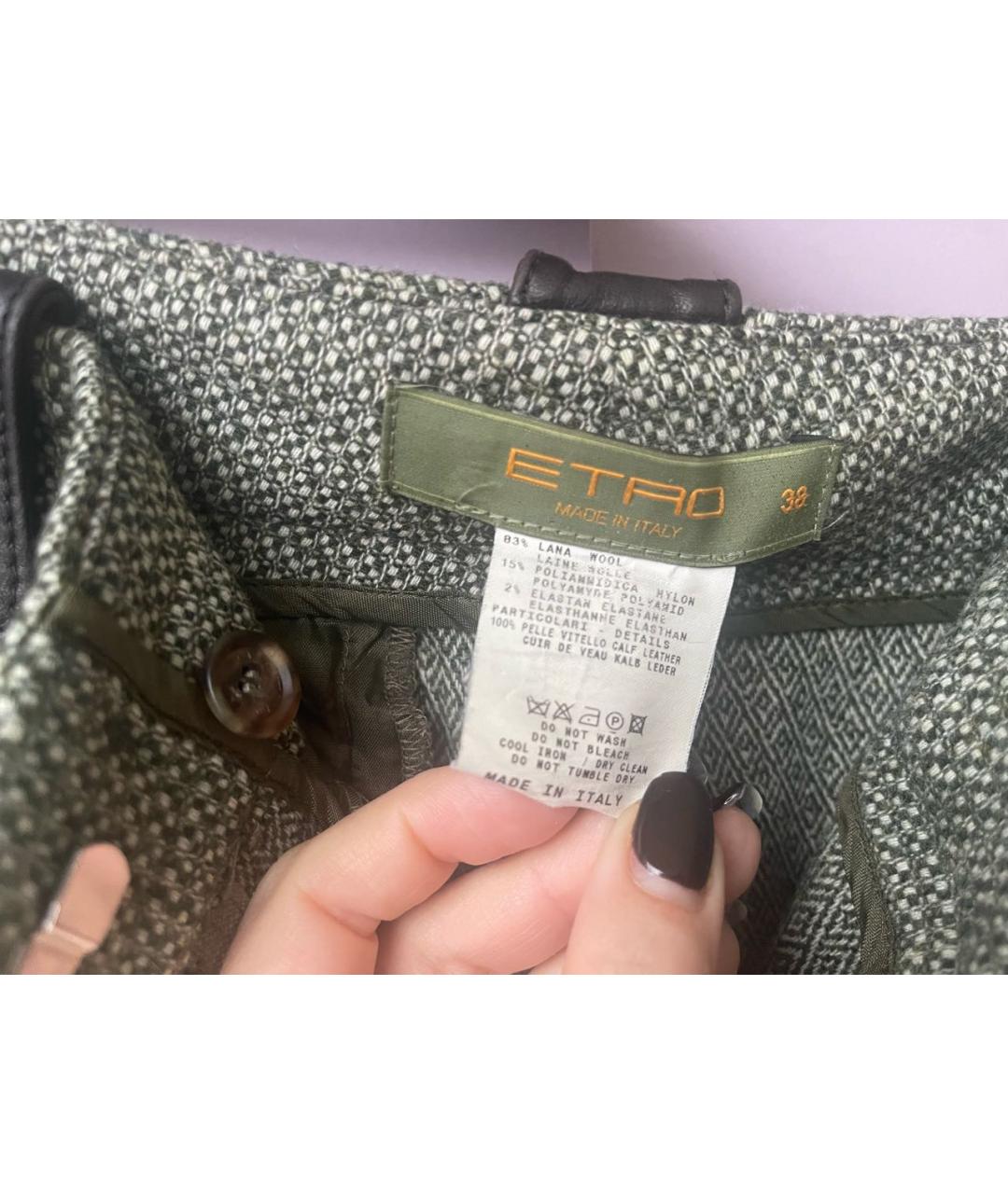 ETRO Зеленые шерстяные прямые брюки, фото 5