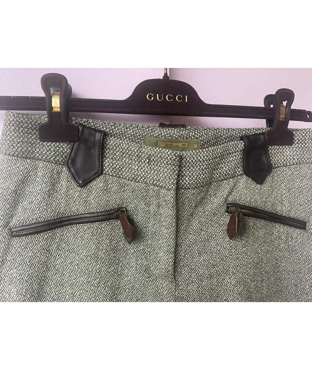 ETRO Зеленые шерстяные прямые брюки, фото 3