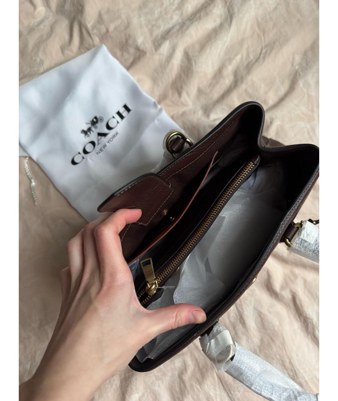 COACH Коричневая кожаная сумка тоут, фото 5