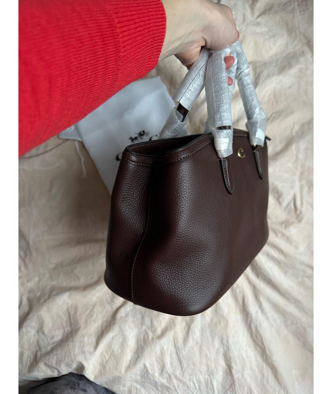 COACH Коричневая кожаная сумка тоут, фото 3