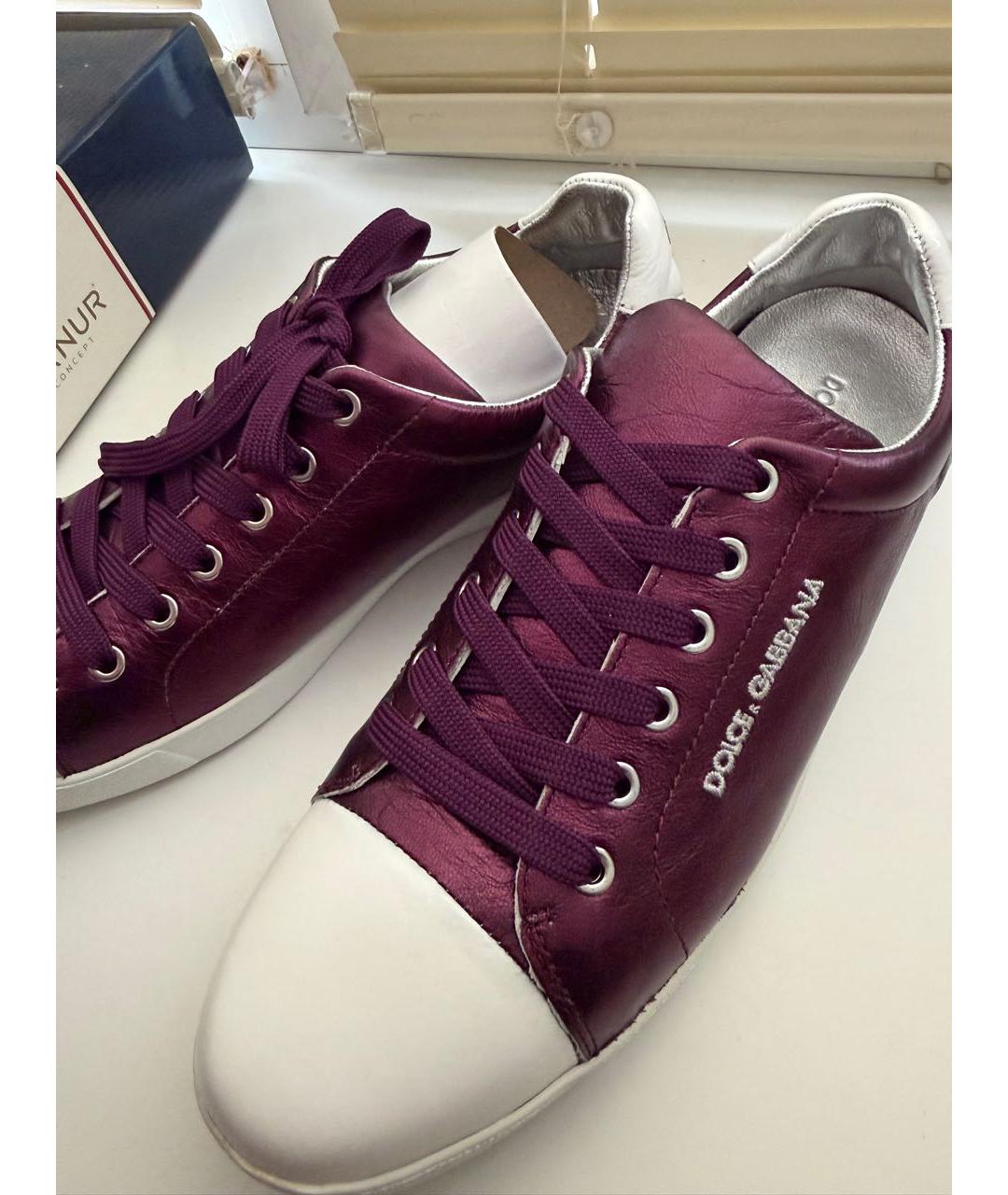 DOLCE&GABBANA Фиолетовые кожаные кеды, фото 6