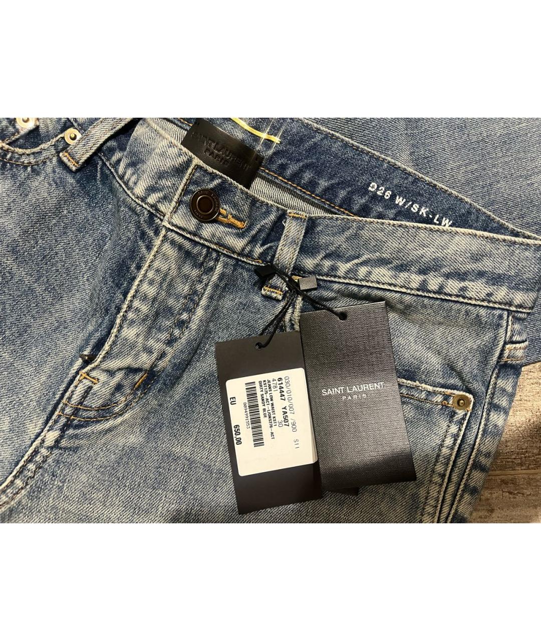 SAINT LAURENT Голубые хлопковые прямые джинсы, фото 3