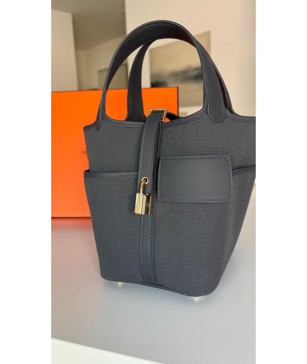 HERMES Антрацитовая тканевая сумка с короткими ручками, фото 2
