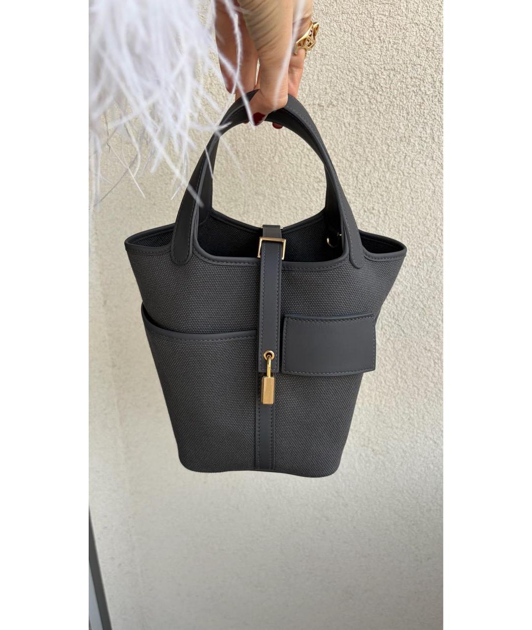 HERMES Антрацитовая тканевая сумка с короткими ручками, фото 7