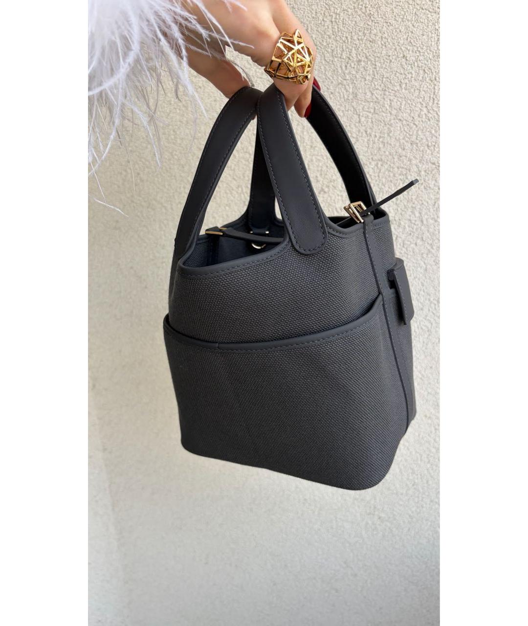 HERMES Антрацитовая тканевая сумка с короткими ручками, фото 5