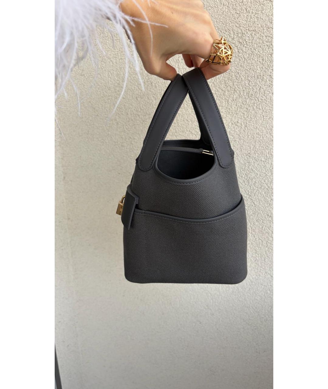 HERMES Антрацитовая тканевая сумка с короткими ручками, фото 4