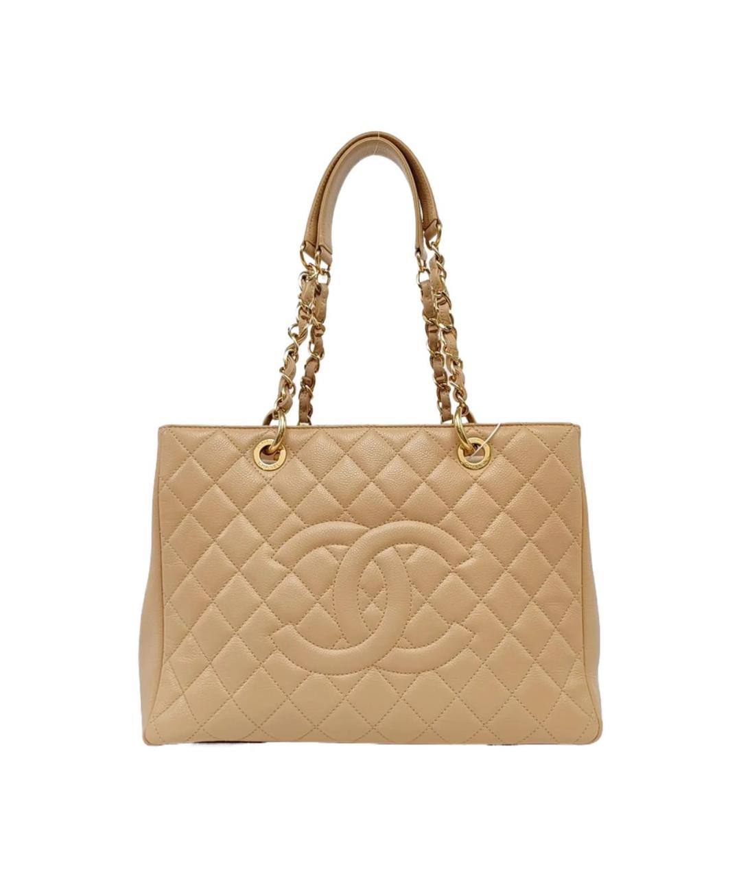 CHANEL Бежевая кожаная сумка с короткими ручками, фото 9