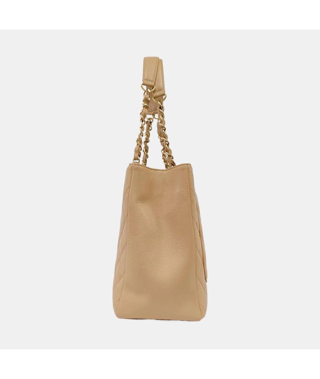 CHANEL Бежевая кожаная сумка с короткими ручками, фото 2