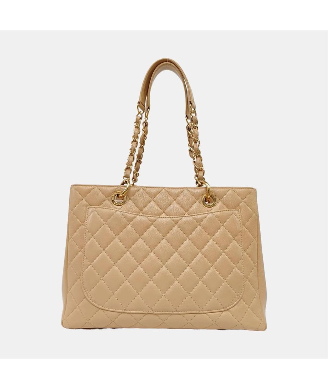 CHANEL Бежевая кожаная сумка с короткими ручками, фото 3