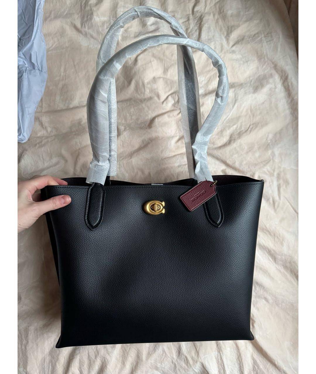 COACH Черная кожаная сумка тоут, фото 7