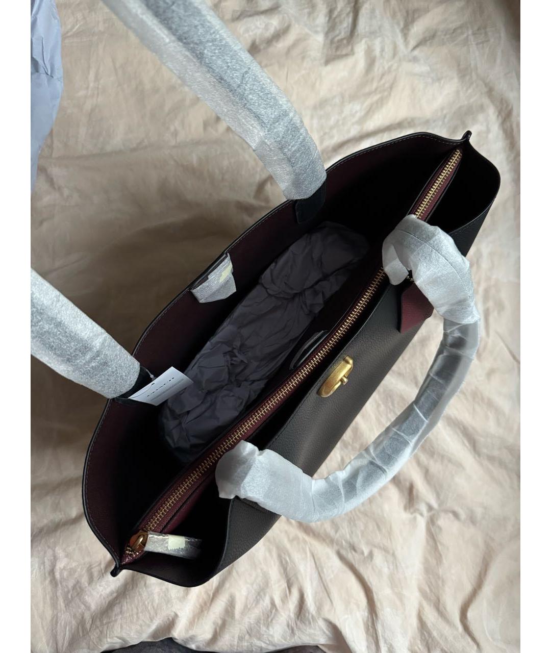 COACH Черная кожаная сумка тоут, фото 4