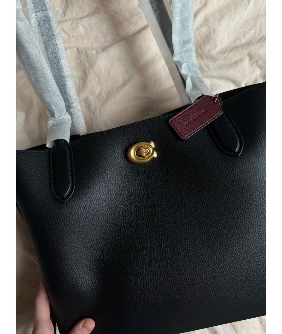 COACH Черная кожаная сумка тоут, фото 5