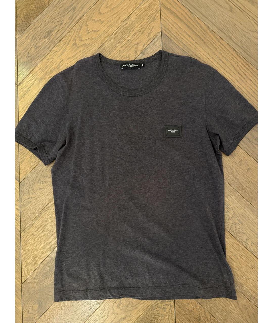 DOLCE&GABBANA Серая хлопко-полиэстеровая футболка, фото 4