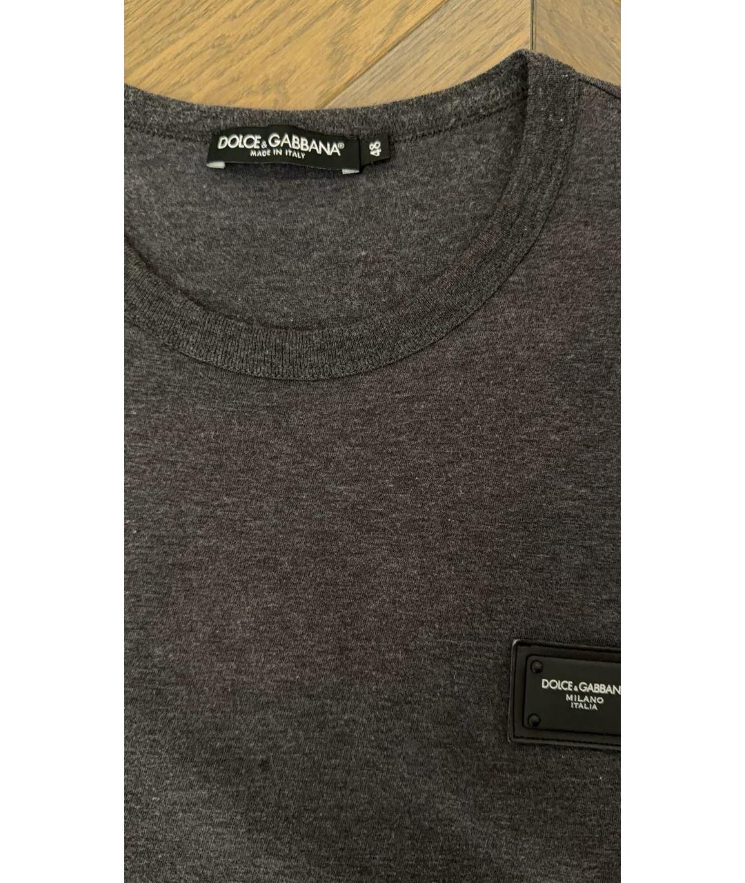DOLCE&GABBANA Серая хлопко-полиэстеровая футболка, фото 3