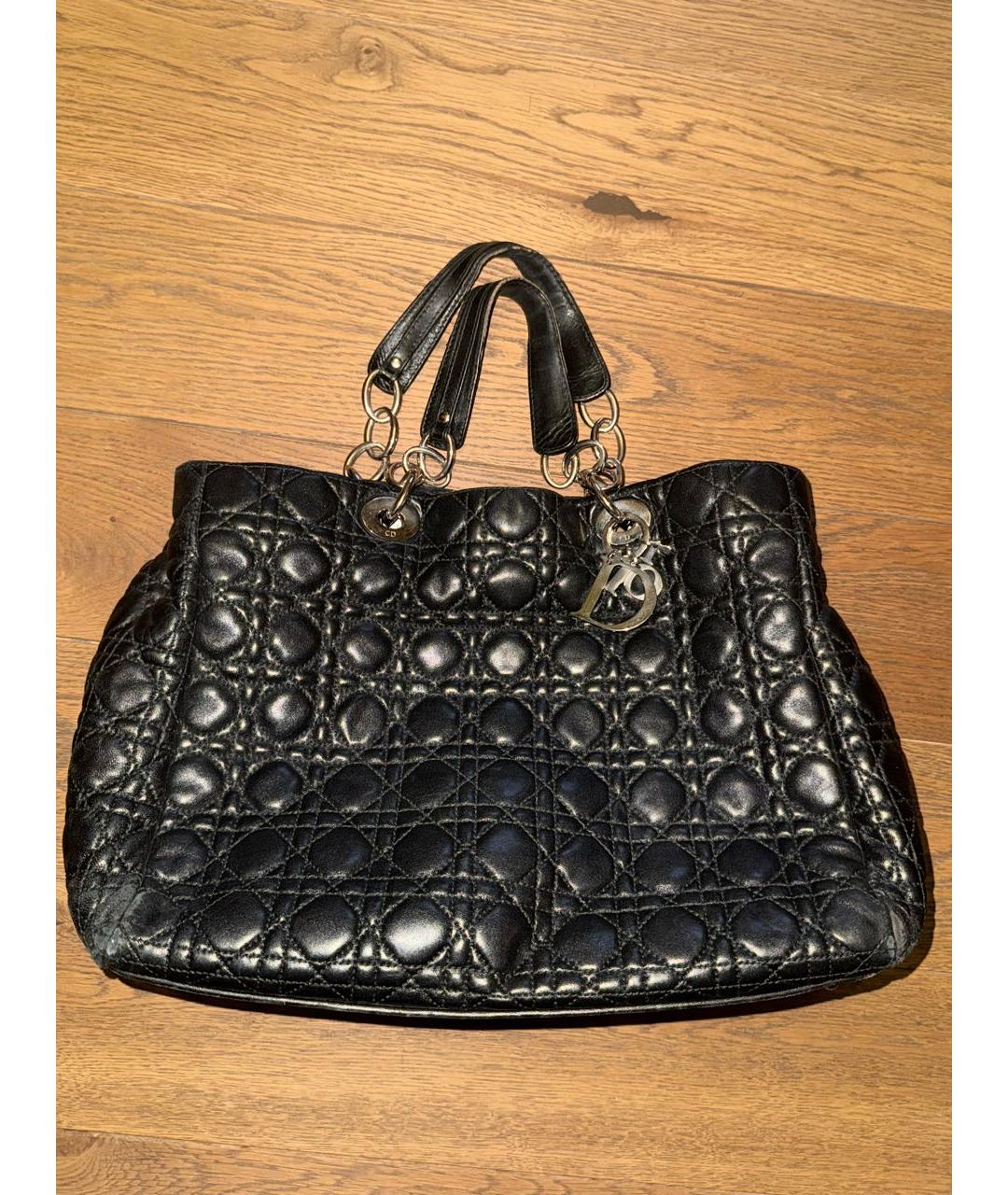 CHRISTIAN DIOR Черная кожаная сумка тоут, фото 5