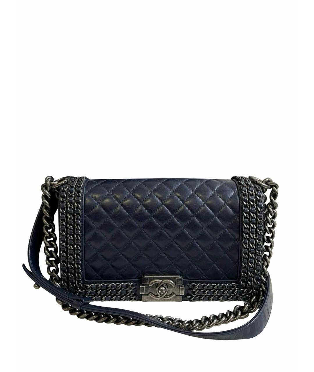 CHANEL Темно-синяя кожаная сумка через плечо, фото 1