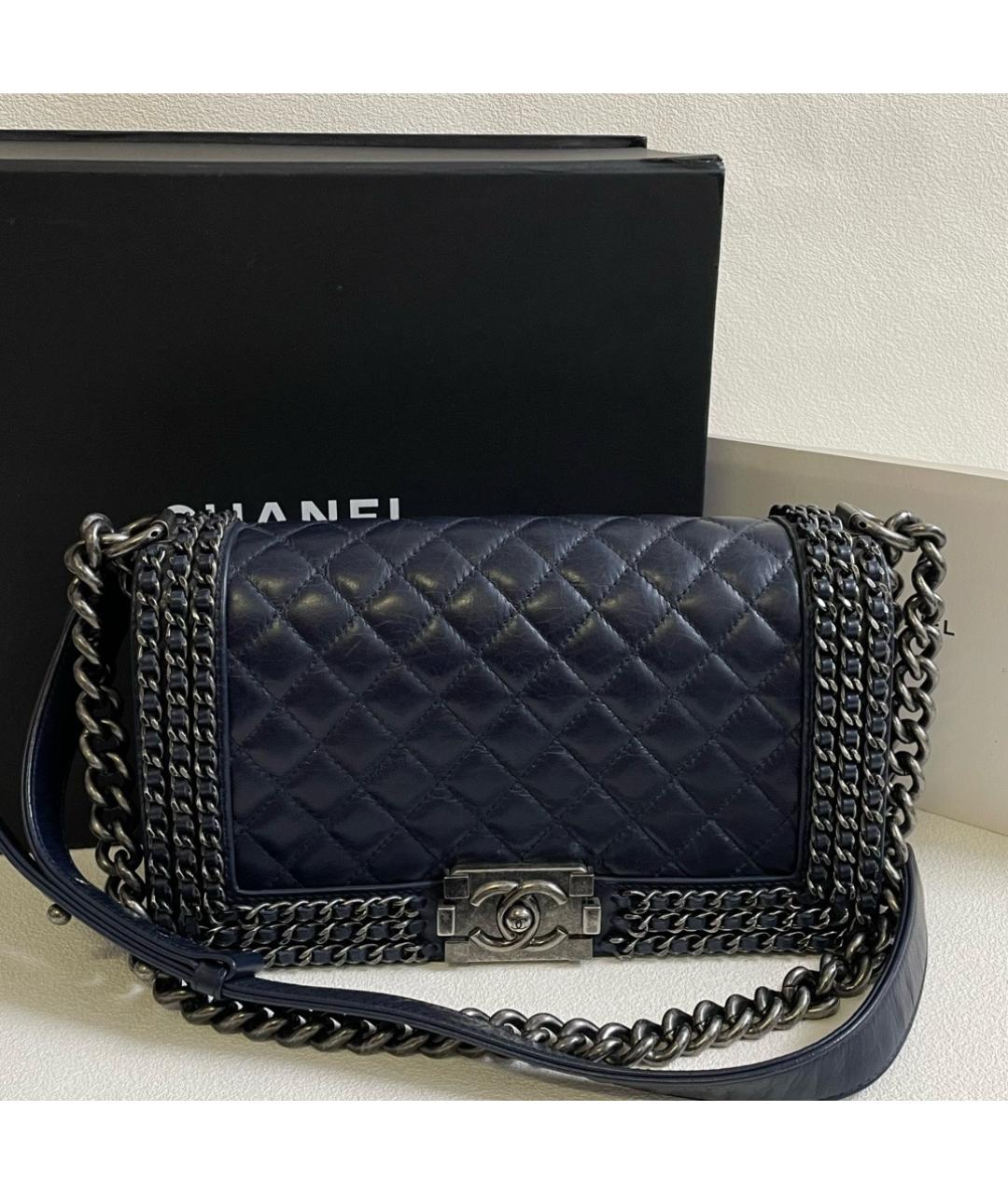 CHANEL Темно-синяя кожаная сумка через плечо, фото 9