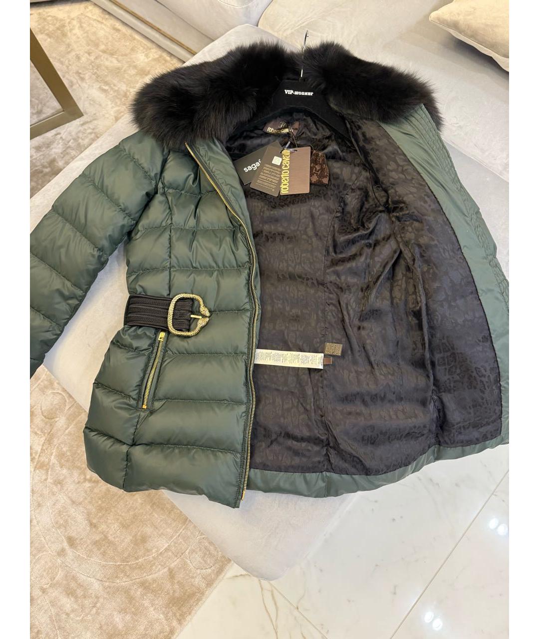 ROBERTO CAVALLI Зеленый полиамидовый пуховик, фото 5