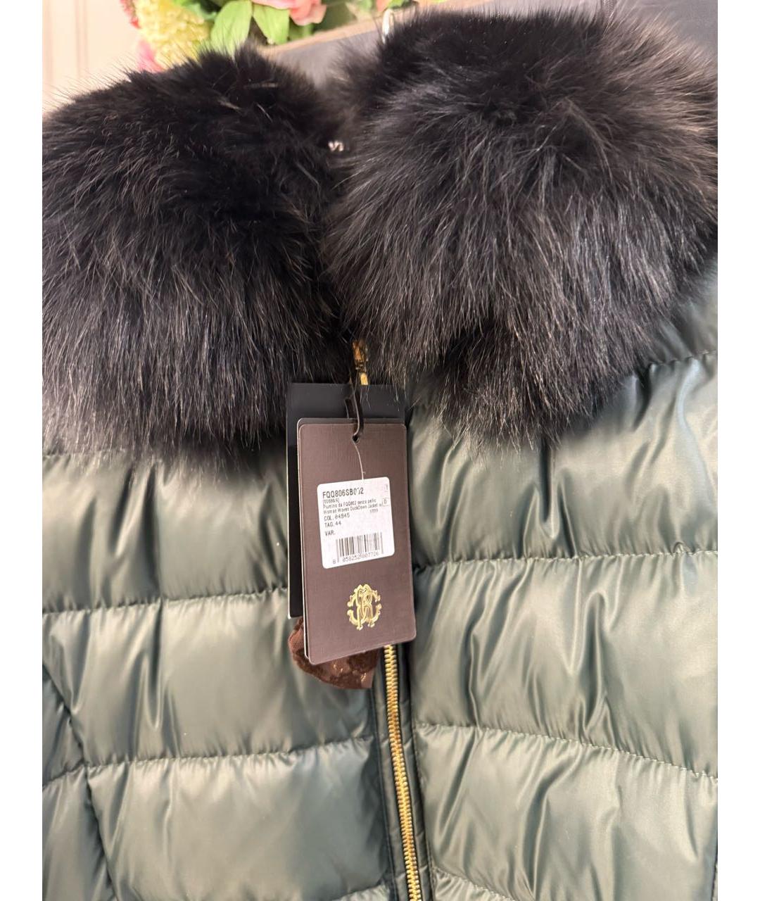 ROBERTO CAVALLI Зеленый полиамидовый пуховик, фото 3