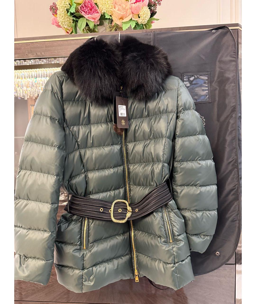 ROBERTO CAVALLI Зеленый полиамидовый пуховик, фото 9