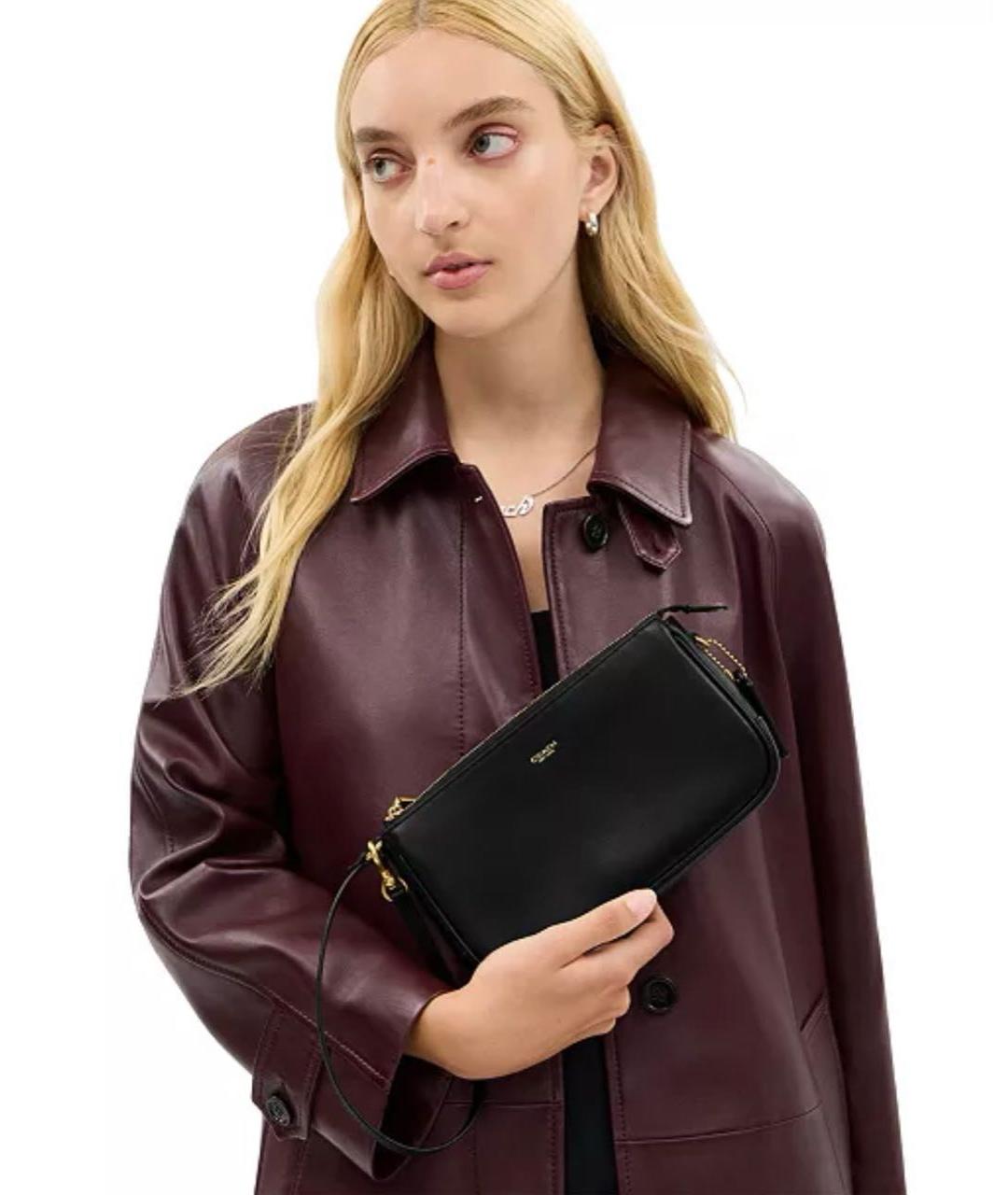 COACH Черная кожаная сумка с короткими ручками, фото 6