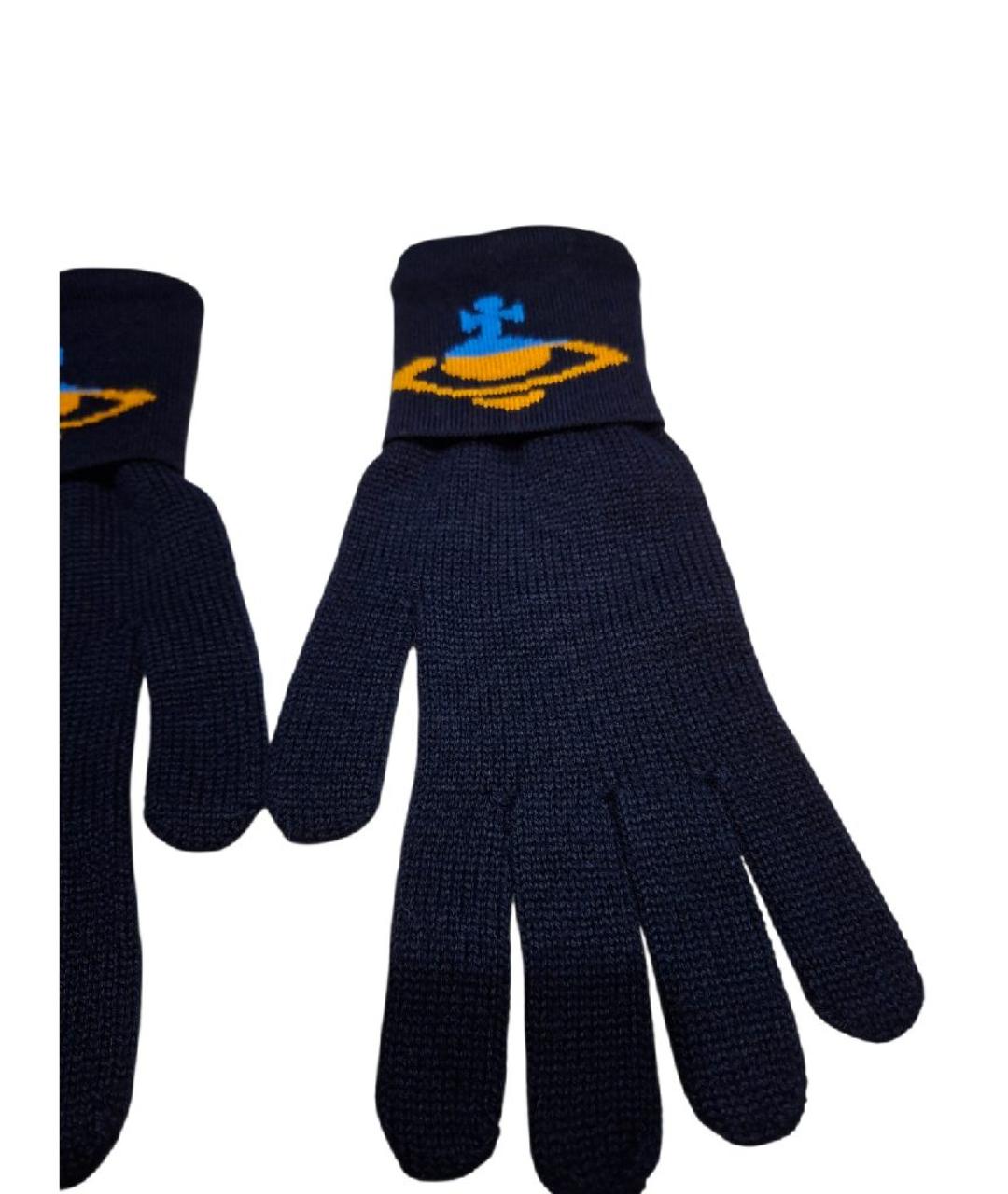 VIVIENNE WESTWOOD Темно-синие шерстяные перчатки, фото 4