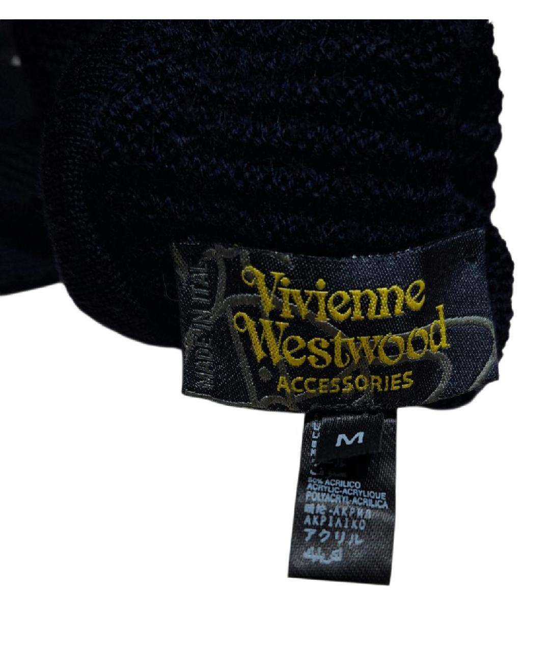 VIVIENNE WESTWOOD Темно-синие шерстяные перчатки, фото 5
