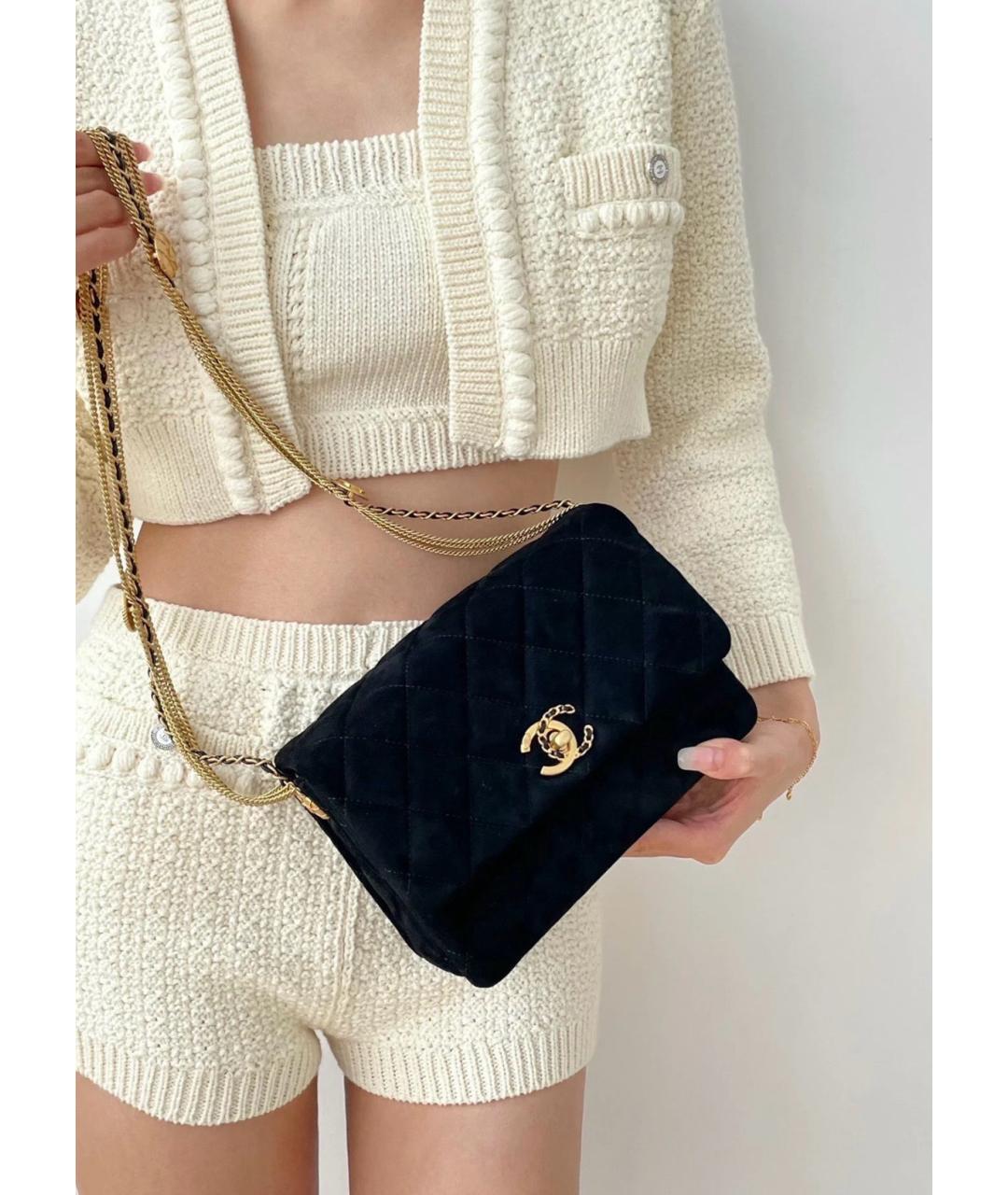 CHANEL Черная бархатная сумка через плечо, фото 8