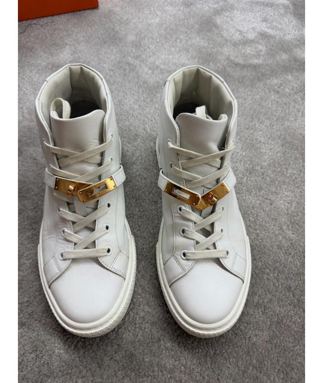 HERMES Белые кожаные кроссовки, фото 2