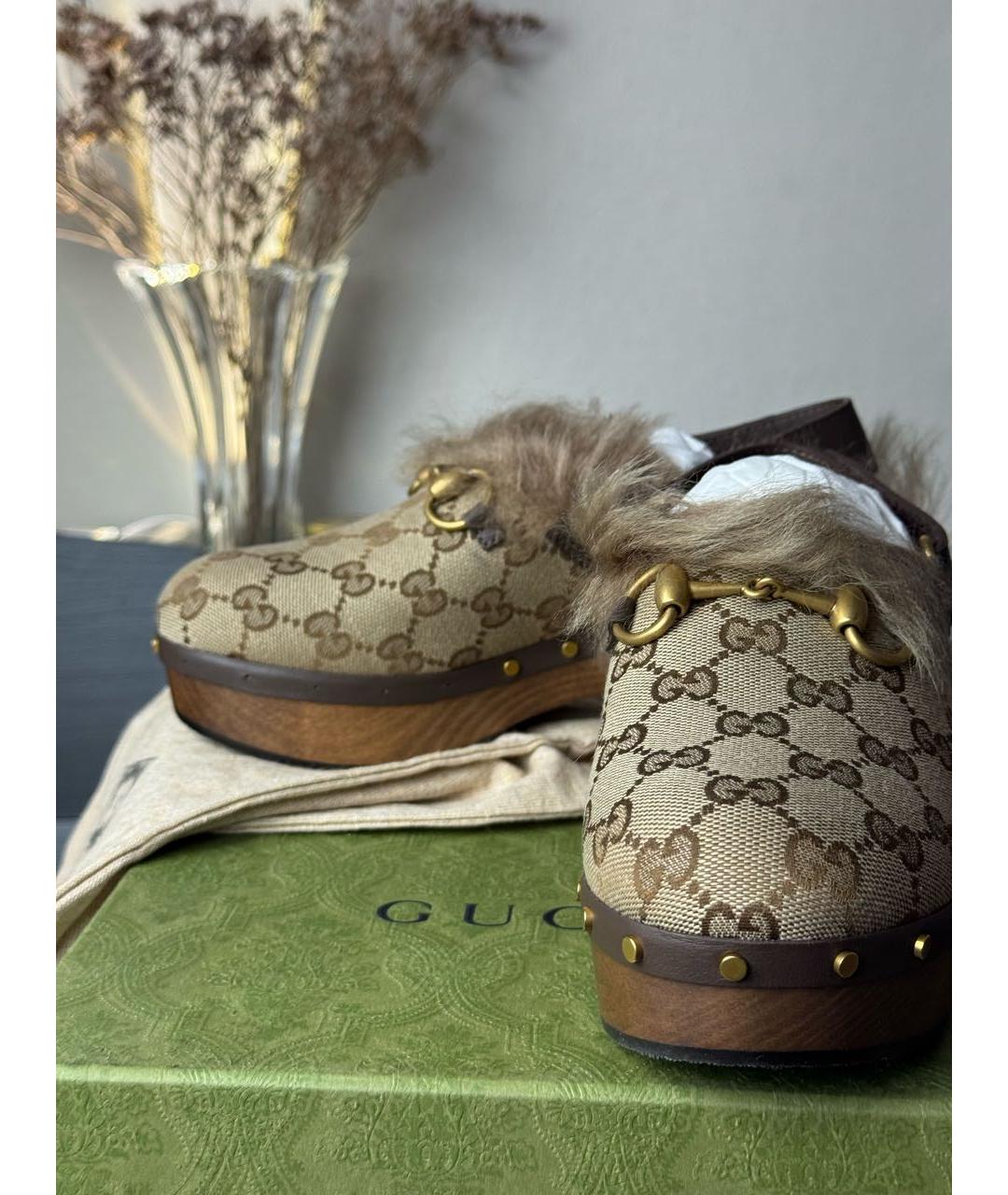 GUCCI Коричневые текстильные сабо, фото 7