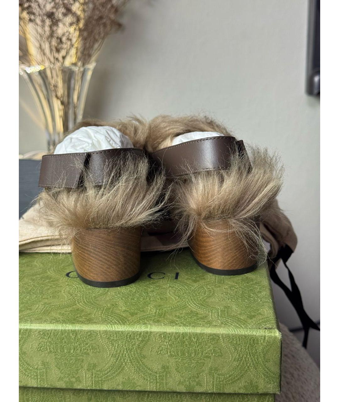 GUCCI Коричневые текстильные сабо, фото 3