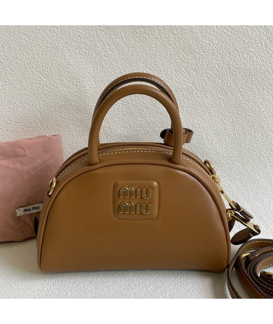 MIU MIU Коричневая кожаная сумка с короткими ручками, фото 10