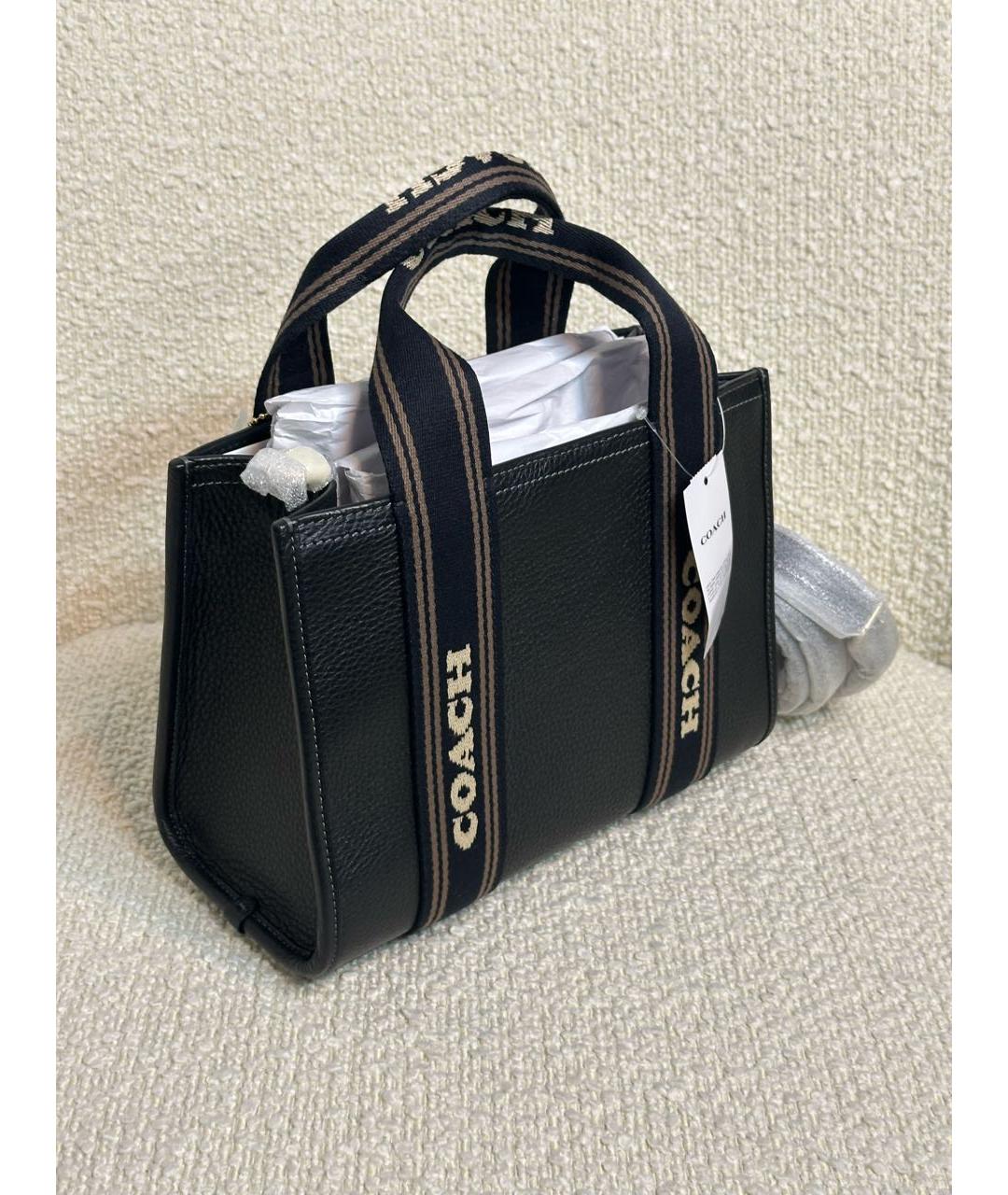 COACH Черная кожаная сумка с короткими ручками, фото 2