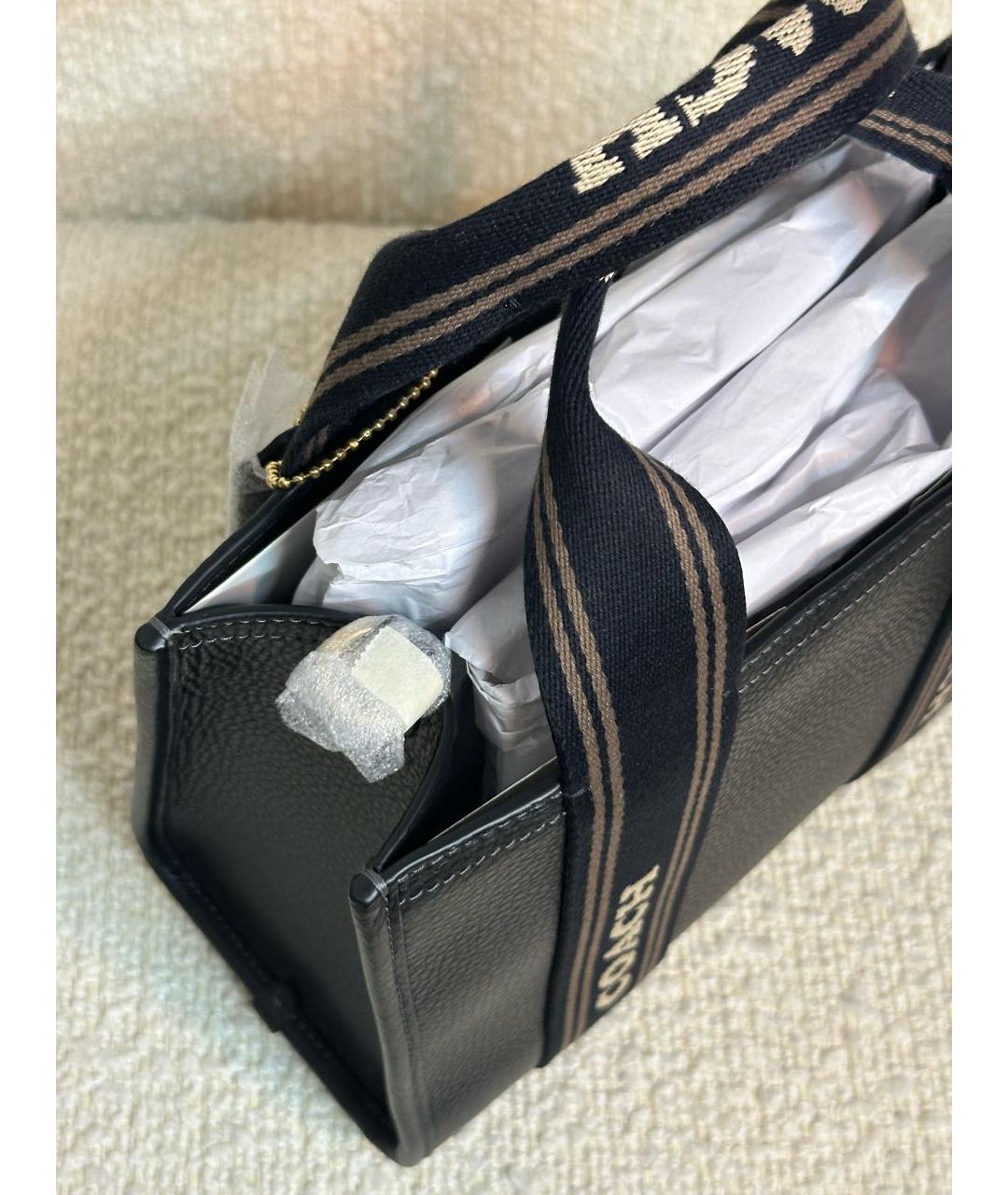 COACH Черная кожаная сумка с короткими ручками, фото 4