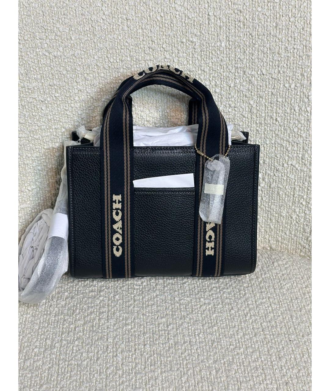 COACH Черная кожаная сумка с короткими ручками, фото 6