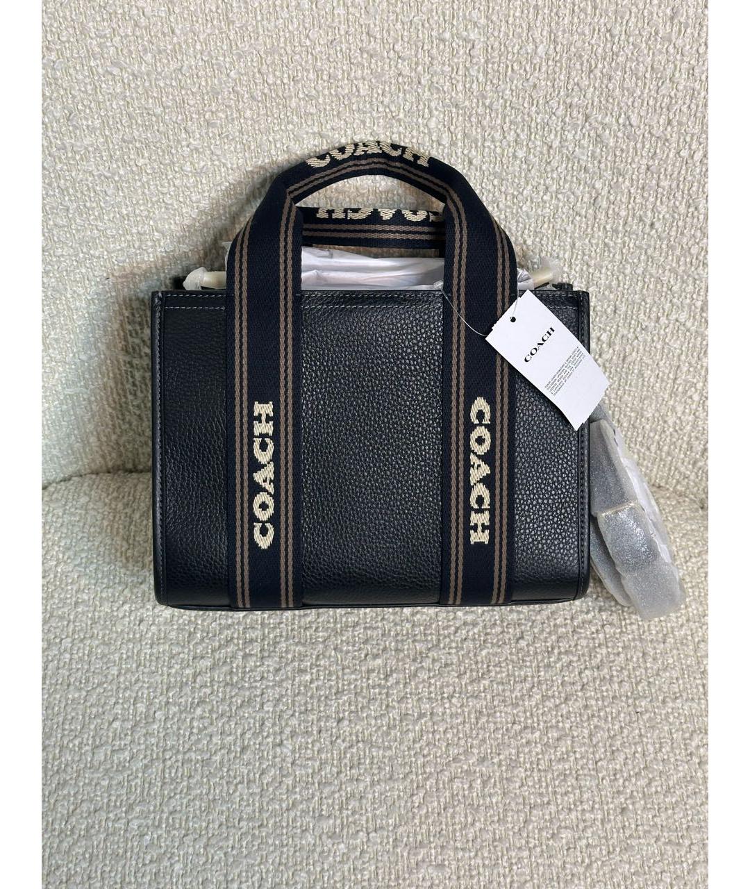 COACH Черная кожаная сумка с короткими ручками, фото 5