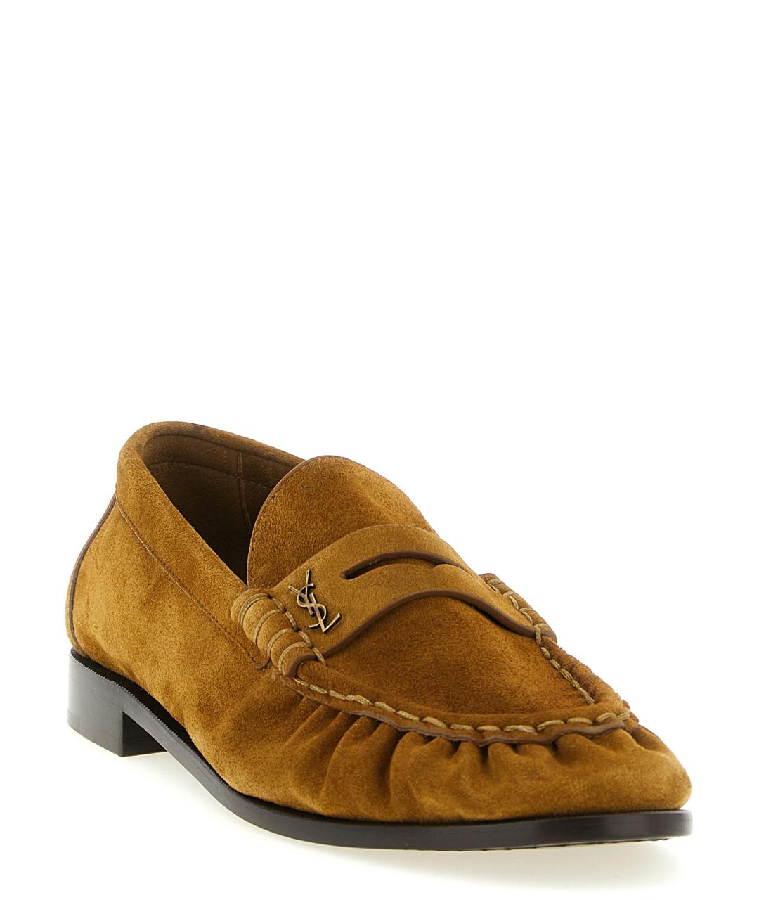 SAINT LAURENT Коричневые замшевые лоферы, фото 2