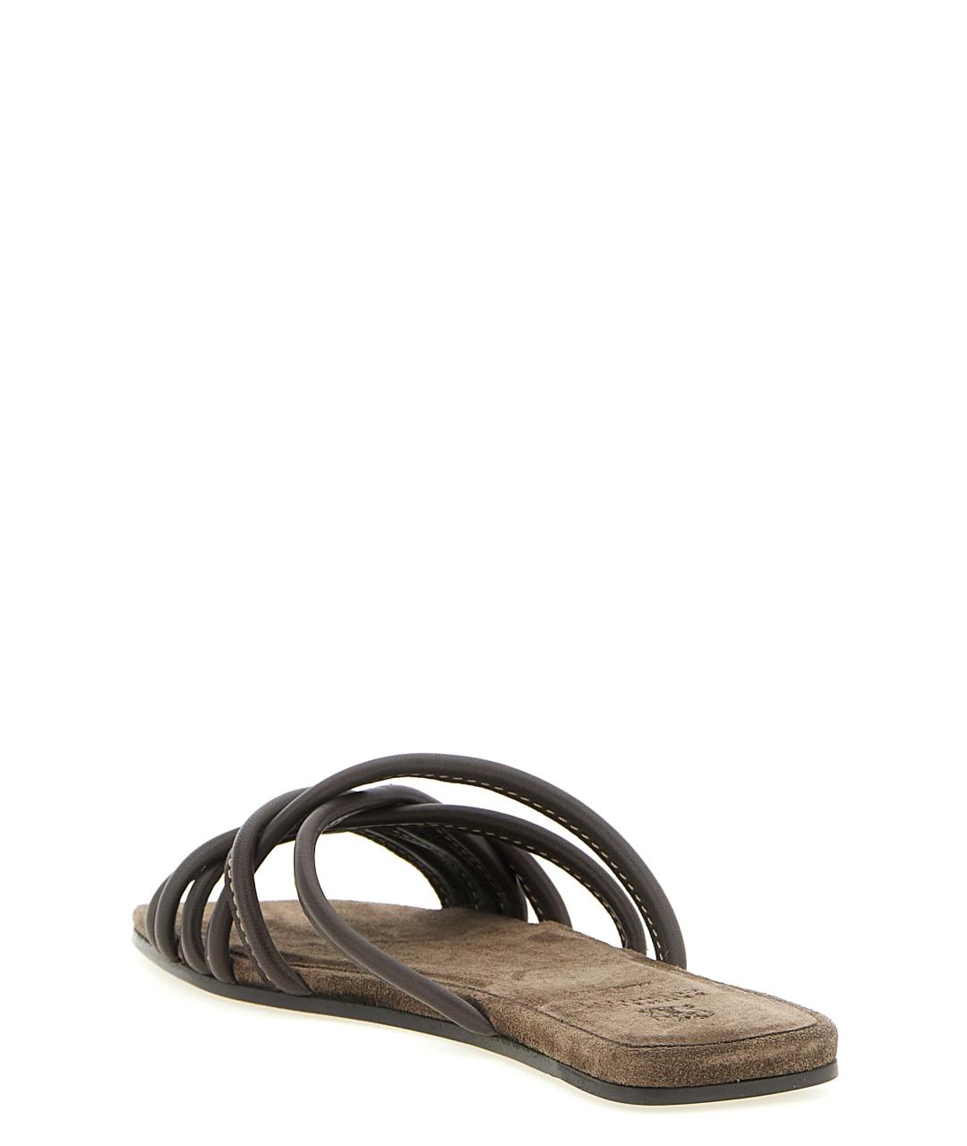 BRUNELLO CUCINELLI Коричневые кожаные шлепанцы, фото 3