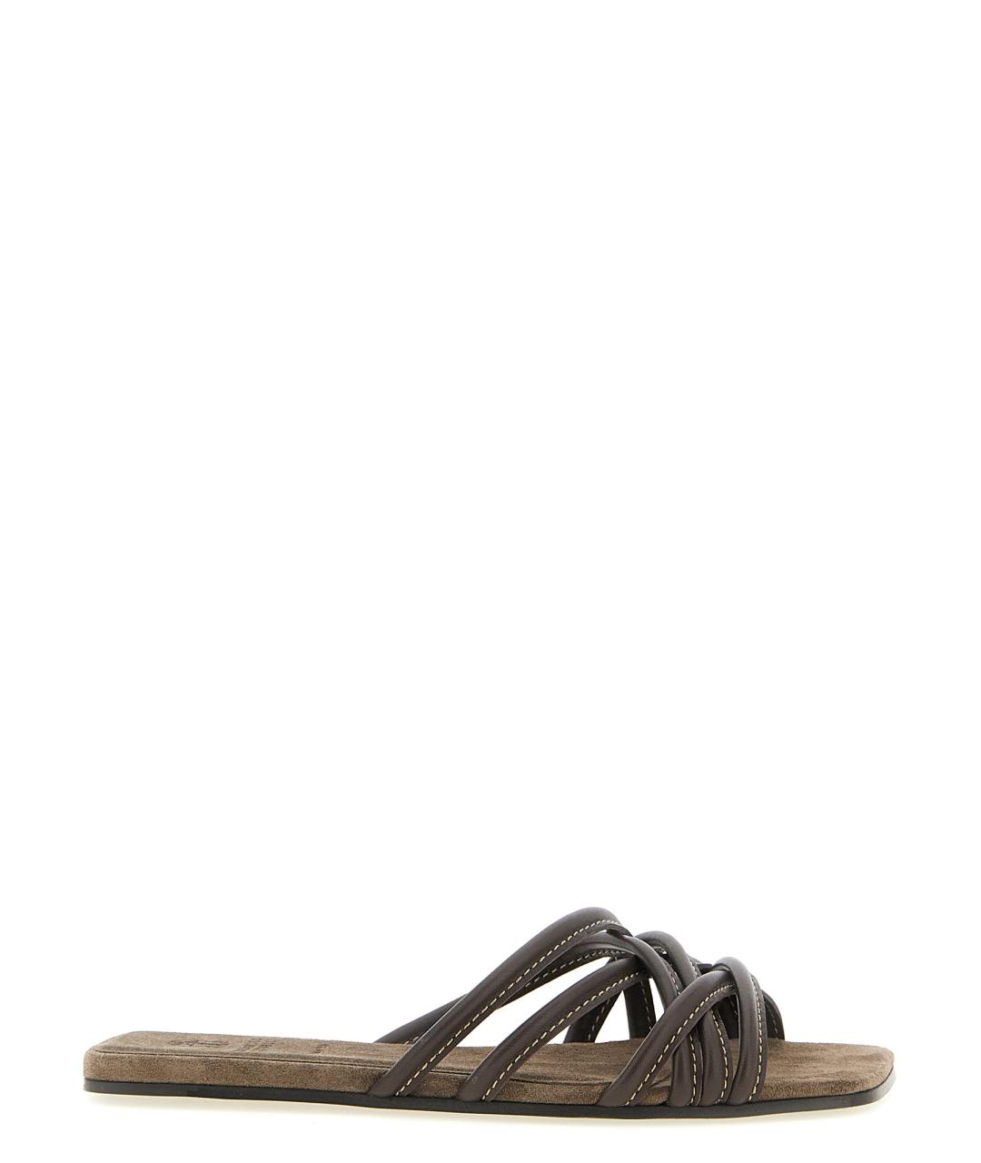 BRUNELLO CUCINELLI Коричневые кожаные шлепанцы, фото 1