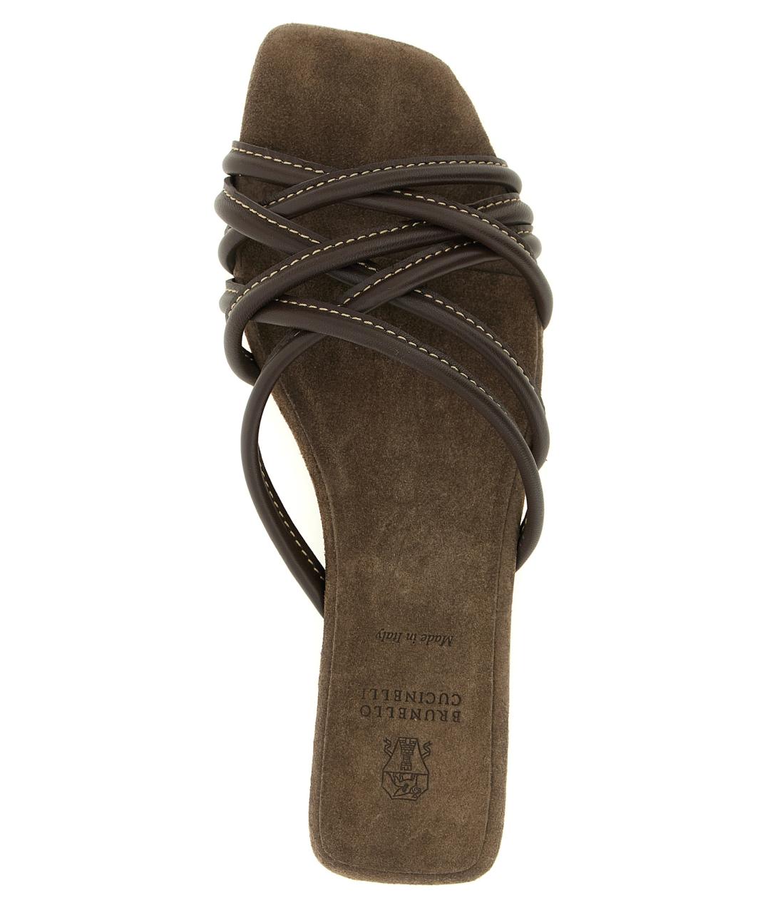 BRUNELLO CUCINELLI Коричневые кожаные шлепанцы, фото 4