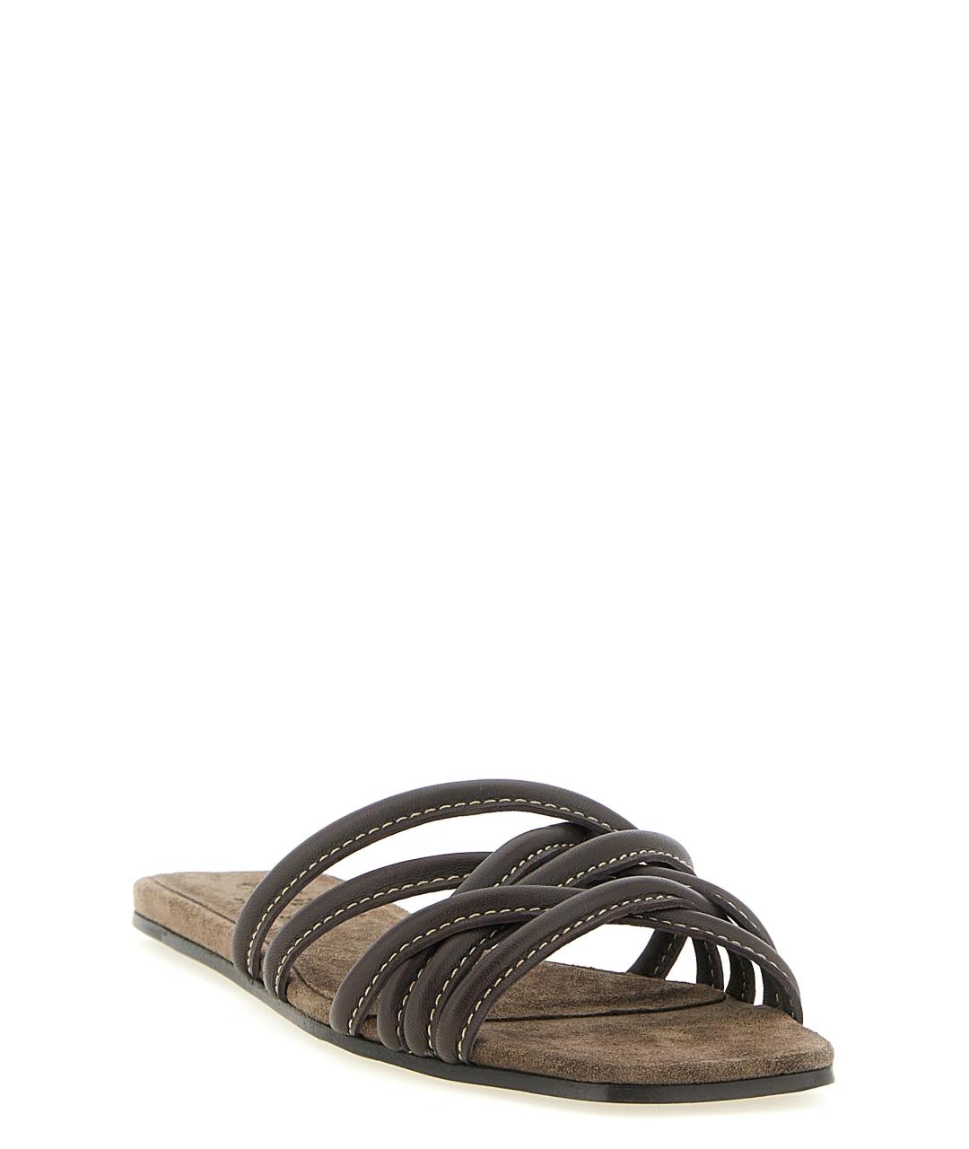 BRUNELLO CUCINELLI Коричневые кожаные шлепанцы, фото 2