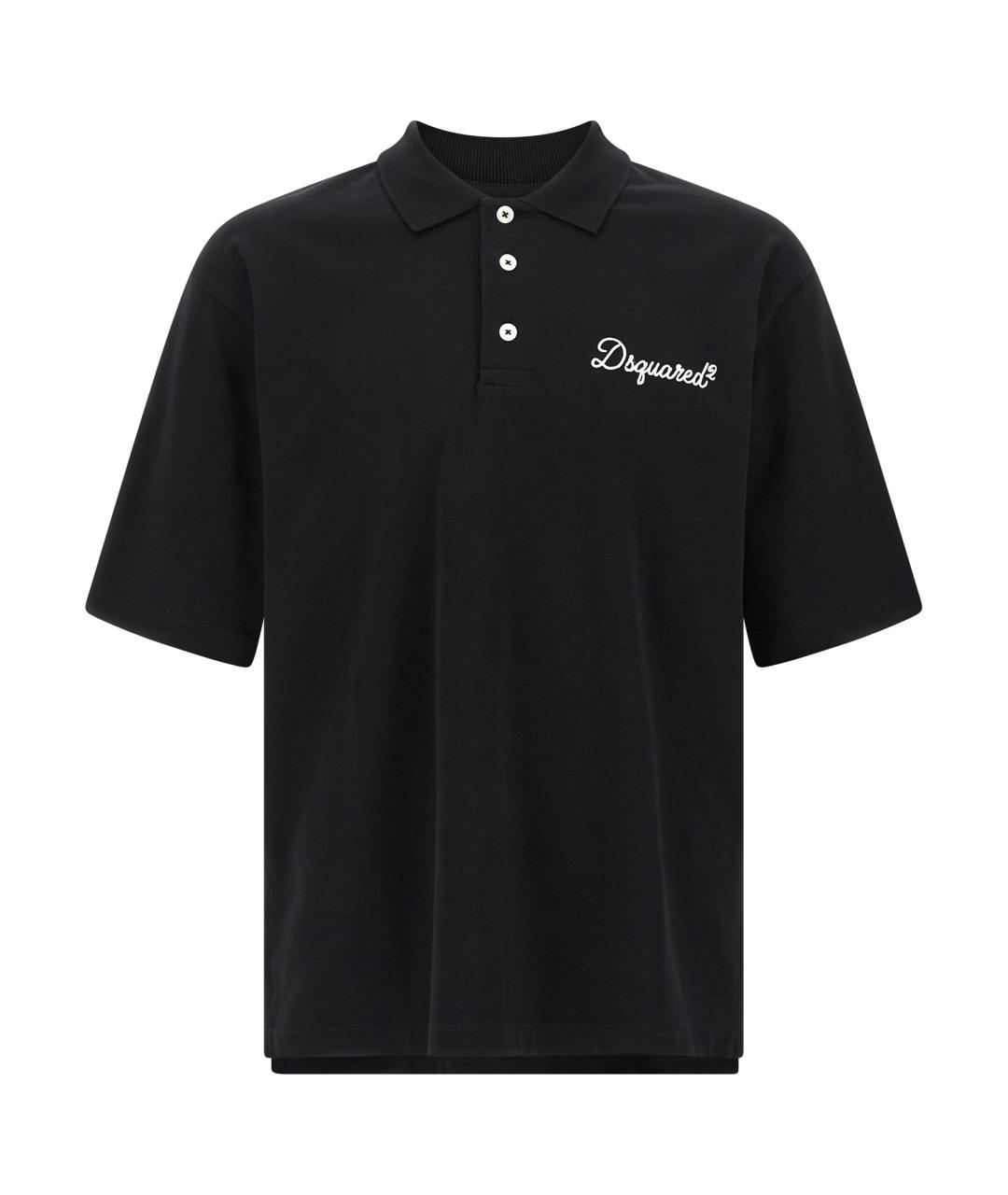 DSQUARED2 Черное хлопковое поло с коротким рукавом, фото 1