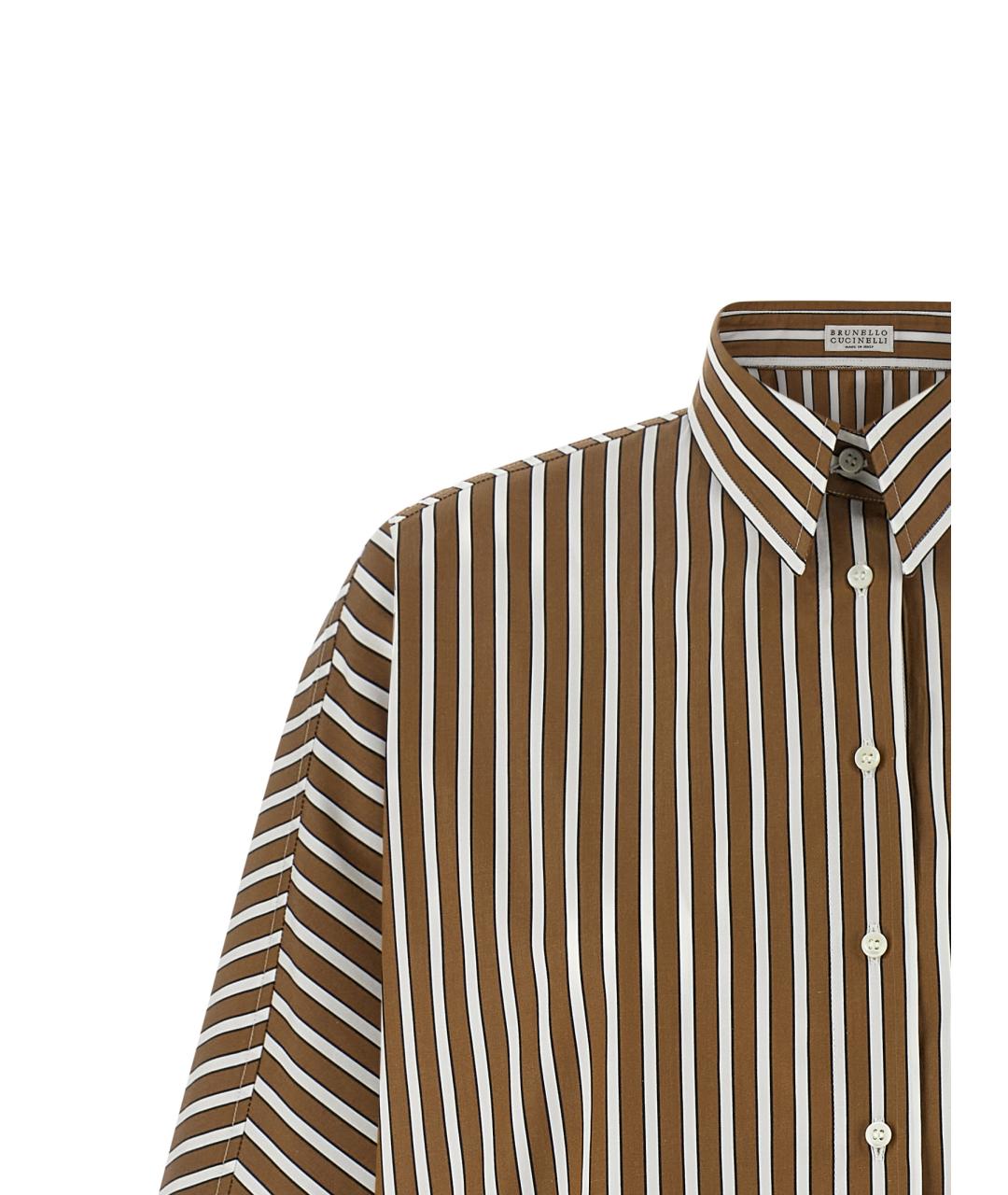 BRUNELLO CUCINELLI Коричневая хлопковая рубашка, фото 3