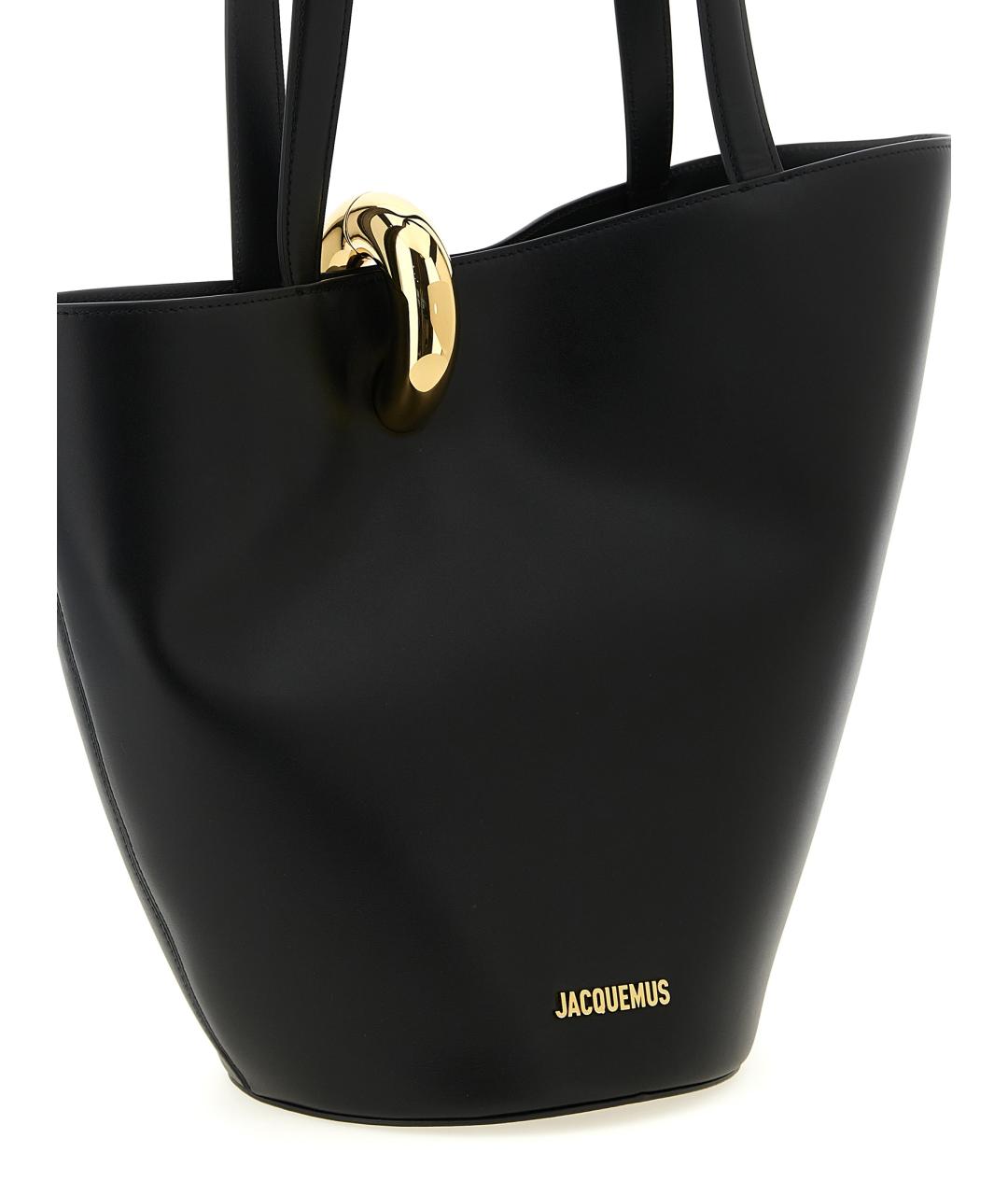 JACQUEMUS Черная кожаная сумка тоут, фото 3